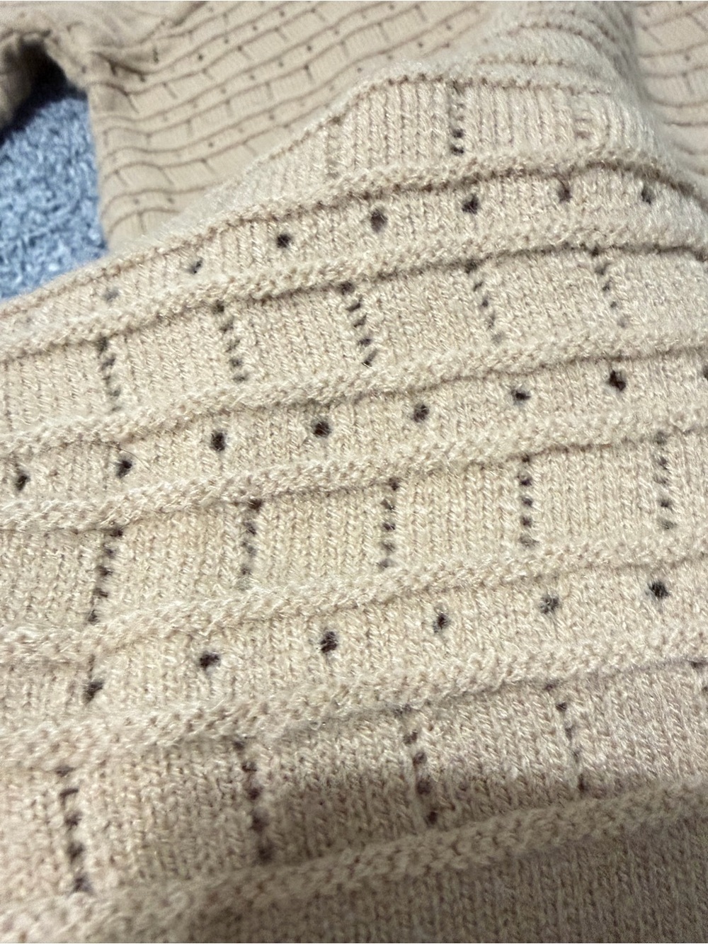 Long Sleeve V-Neck Knit Dress in Beige - Picture 6 of 9